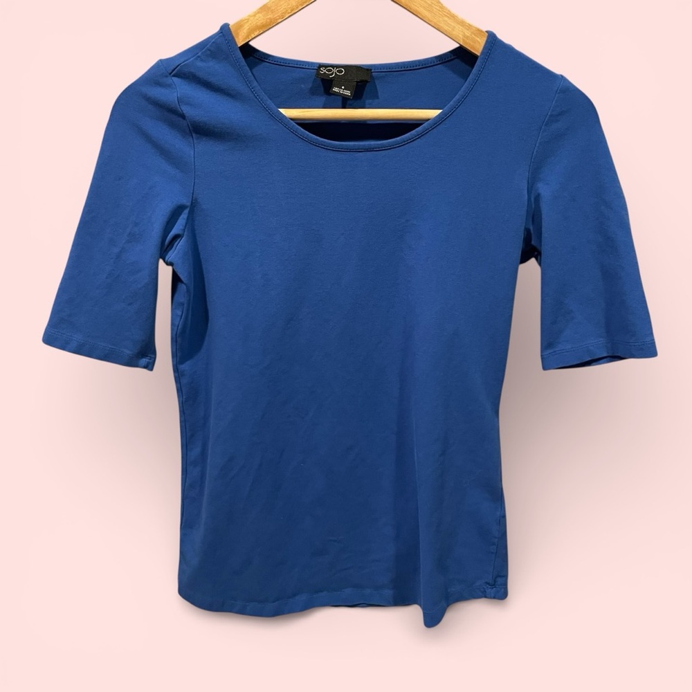 Cute royal blue scoop neck top short sleeve cotton with stretch ocean sky